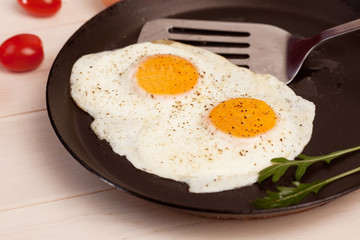 Healthy breakfast. Scrambled eggs with vegetables.