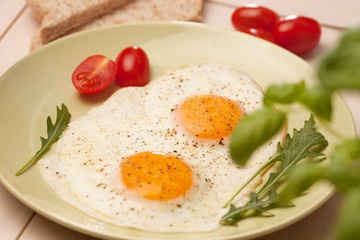 Healthy breakfast. Scrambled eggs with vegetables.