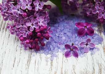 Lilac flowers with sea salt