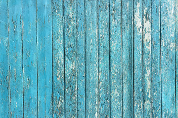 Fototapeta na wymiar Old shabby wooden planks with cracked color paint, background old panels. Color-Peel wood texture. Fracture wall. Ruined floor. The texture of the destroyed wooden wall. Decrepit fence.