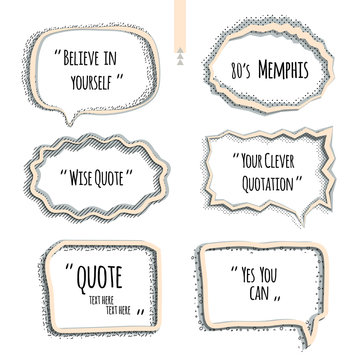 Set of quote forms template, speech bubble. Postmodernist design in Memphis style. Vector