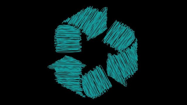 Recycle symbol drawn on scribble effect background or graphic element blue loop