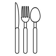 white set of knife,spoon and fork front view over isolated background,vector graphic