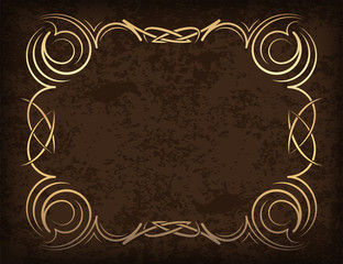 Old gold frame with the blacked out edges and a blank space for text. Retro vintage greeting card, invitation or template for notes.