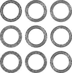 Set of nine round vector frames in tire traces style