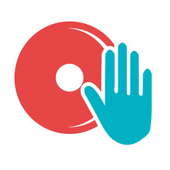 blue human hand and red dj disco front view over isolated background,vector illustration