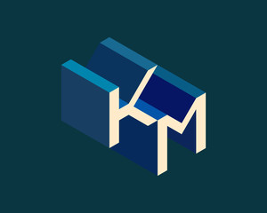 KM isometric 3D letter logo. three-dimensional stock vector alphabet font typography design.