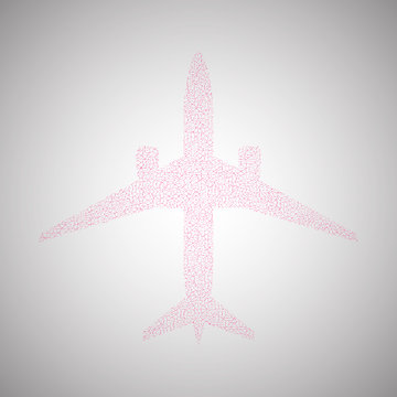 Airplane silhouette from violet dots and lines