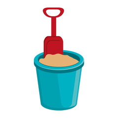 blue cup with sand and red spoon front view over isolated background,vector illustration