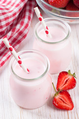 Strawberry milkshake in the glass jar