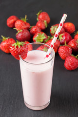 Strawberry yogurt in the glass