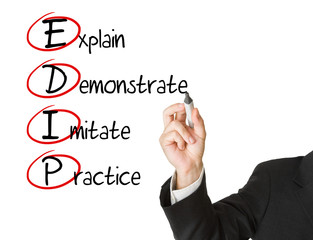 Businessman writing EDIP business acronym