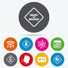 Baby on board icons. Infant caution signs.