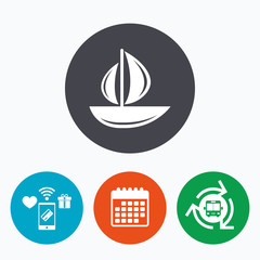 Sail boat icon. Ship sign.