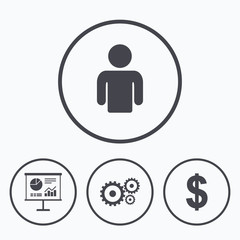 Business signs. Human and presentation board.