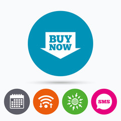 Buy now sign icon. Online buying arrow button.