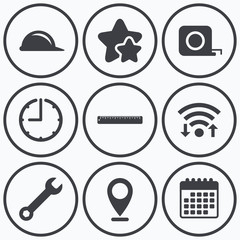 Construction helmet and ruler, roulette icons.