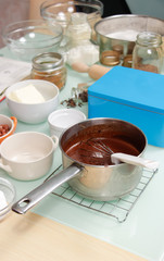 Close up melted chocolate pan