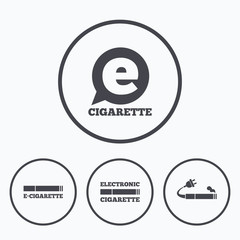 E-Cigarette signs. Electronic smoking icons.