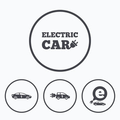 Electric car sign. Sedan and Hatchback transport