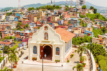 Small Catholic Chapel in Cerro Santa Ana Guayaquil - obrazy, fototapety, plakaty