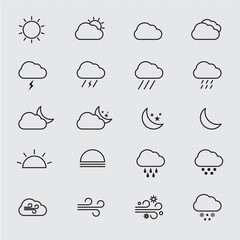 Collection of outline weather icons isolated vector illustration