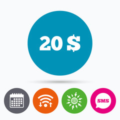20 Dollars sign icon. USD currency symbol.