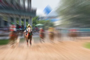 Photo sur Plexiglas Léquitation Motion blurred race horse action