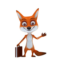 red fox with pose with briefcase
