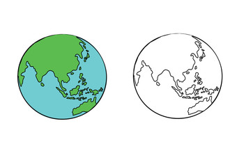 Earth icon hand drawn on white background. World map in doodles style. Earth hand drawn retro style.
