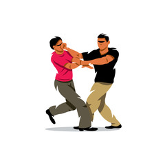Fototapeta na wymiar Vector Wing Chun kung fu sparring Cartoon Illustration. 