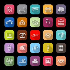 Hospitality business line icons with long shadow