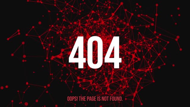Page Not Found Error 404. Abstract Network Moving Background. red bloody dots connected by lines on dark background. White Number 404. Available in HD video animation footage. Seamless Loop Animation.