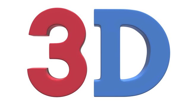 3D sign text logo icon in red and blue colors isolated on white background. Available in 4K FullHD and HD video render footage. Alpha matte channel included.