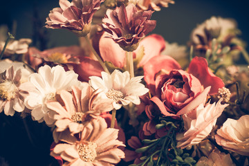 Close up colorful bunch of beautiful flowers.Vintage or retro tone.