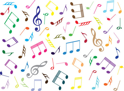 Coloured music notes on white background