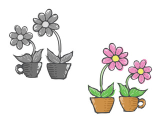 Flowers in pot. Vector drawing