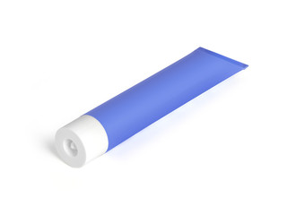 Tube of lilac color on a white background