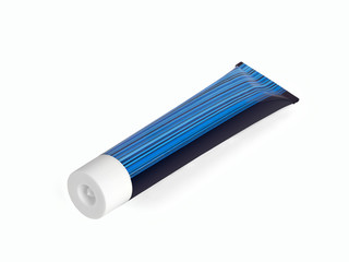 Tube with blue stripes on a white background