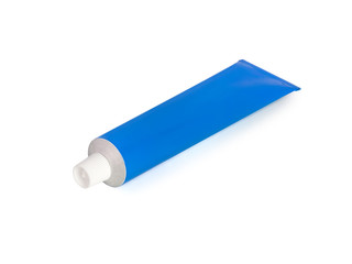 Tube of blue color on a white background