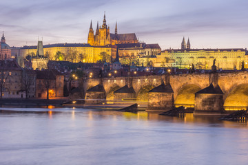 Fototapeta na wymiar Prague Castle and Vltava river at Twilight