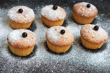 Muffins with black currant sprinkled