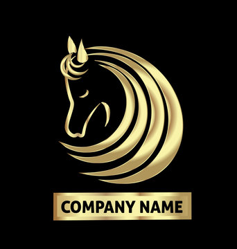 Gold horse logo identity business card vector design