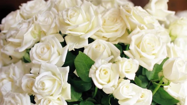 Beautiful bouquet of white roses in a vase