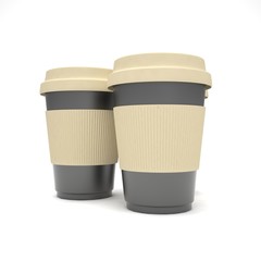 Three paper coffee cups. 3d rendering.