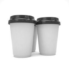 Three paper coffee cups. 3d rendering.