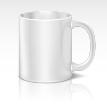 Realistic white coffee cup. Mug isolated for tea or coffee. Realistic cup or mug ceramic for beverage. Vector illustration
