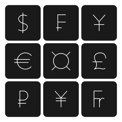 Set symbols of world currencies, vector illustration.