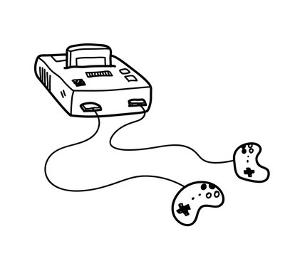 Classic Video Game Console Doodle, a hand drawn vector doodle illustration of a classic video game console.