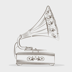 old gramophone drawing   isolated icon design, vector illustration  graphic 